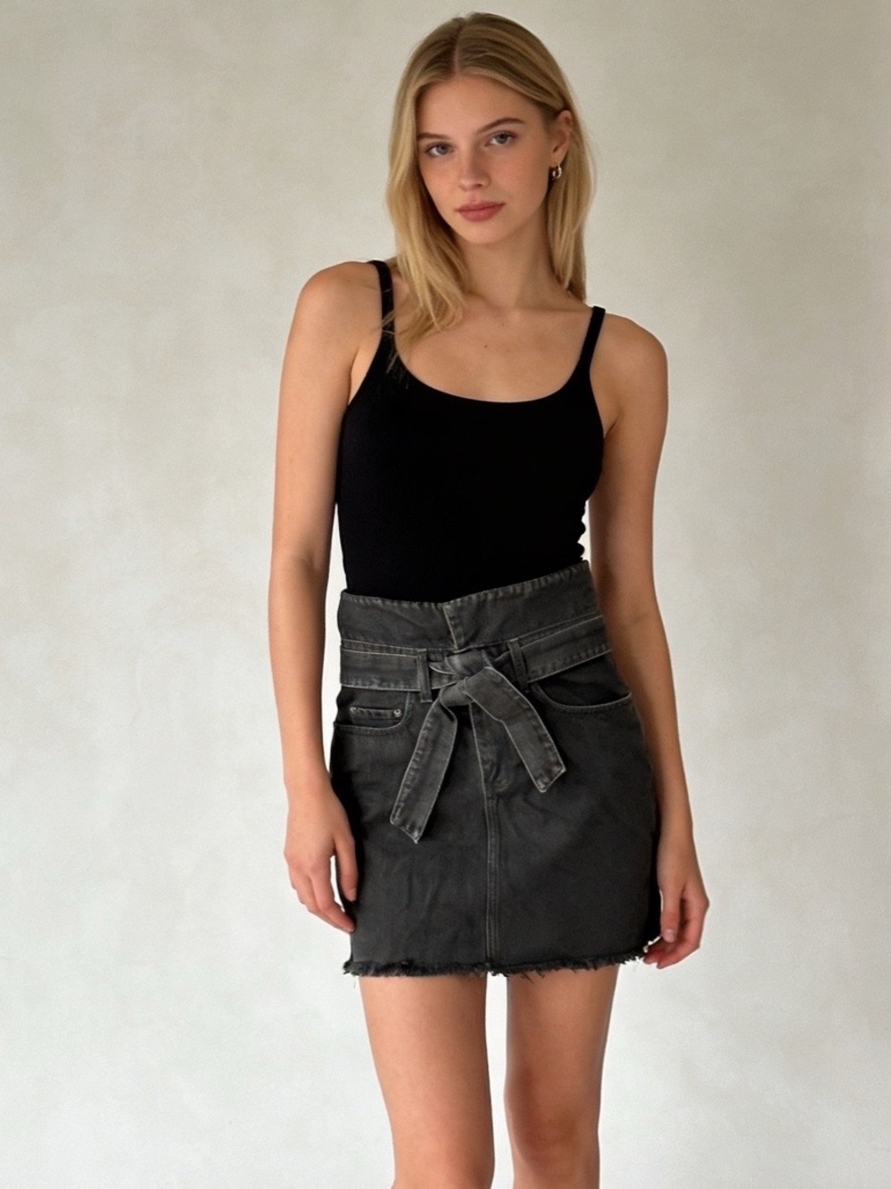 NWT Nobody Denim Vertigo Black Denim Mini Skirt High Rise Size 26